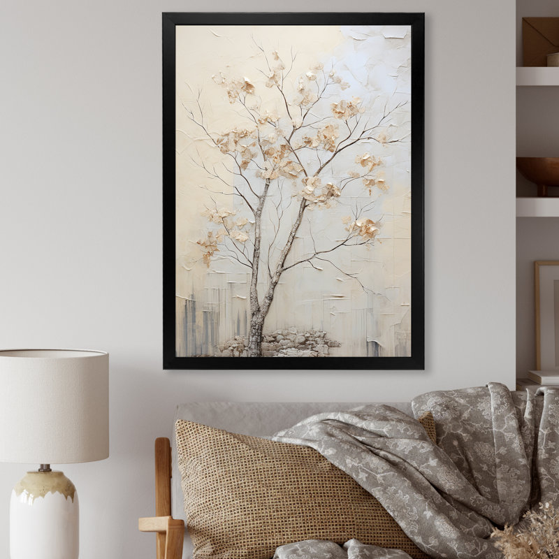 Minimalisme sycomore arbre paysage II, reproduction d'art sur toile, Cadre simple noir, H 32 po x l 16 po x P 1 po