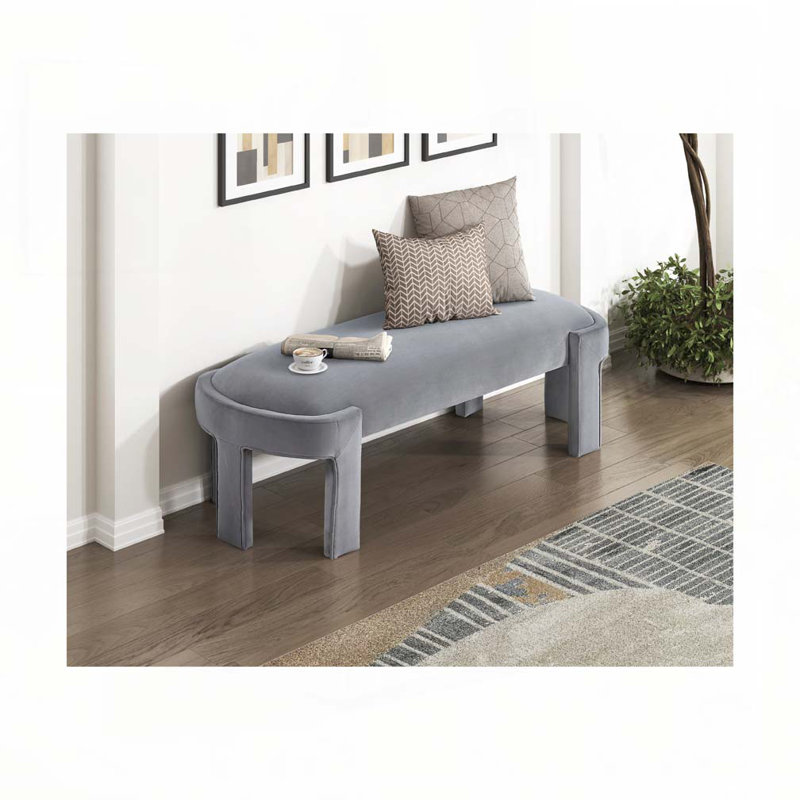 Banc rembourré en velours, Gris