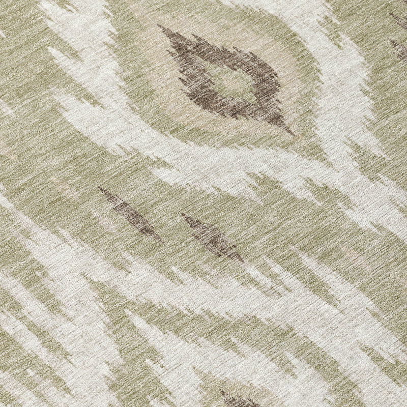 Tapis Chantille ACN3073 Ikat lavable à la machine pour intérieur/extérieur, Sauge, 3 pi x 5 pi