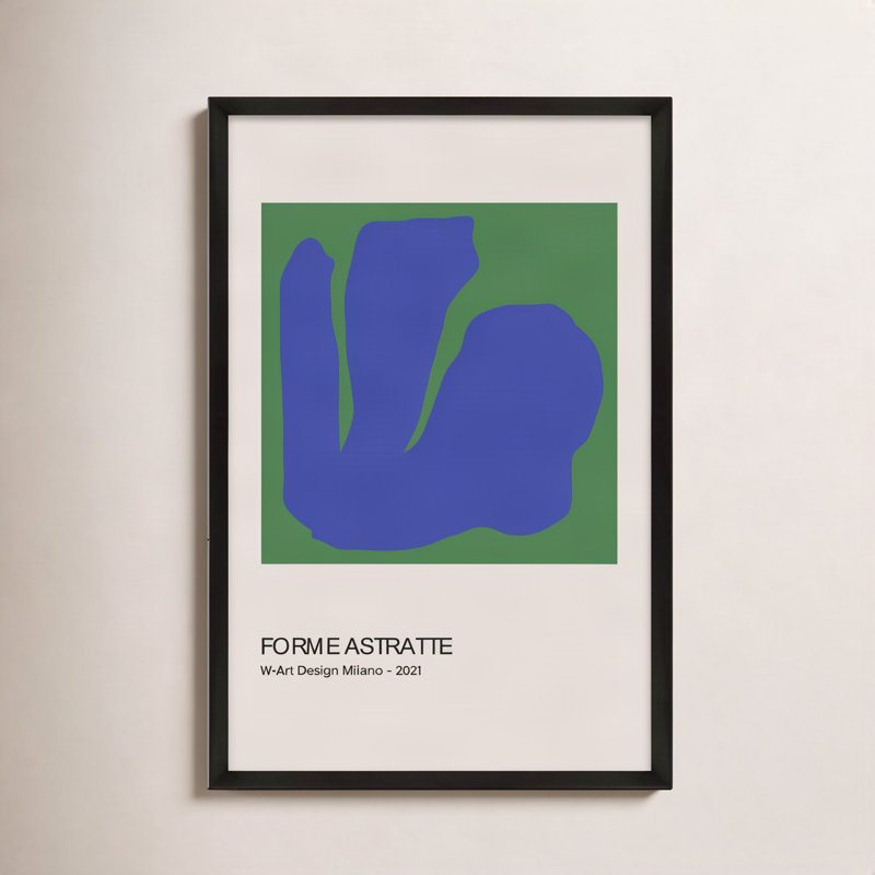 Forme Astratte Blue & Green Print by Romina Gadler, 25" H x 17.5" W x 1.25" D, Black Framed Paper