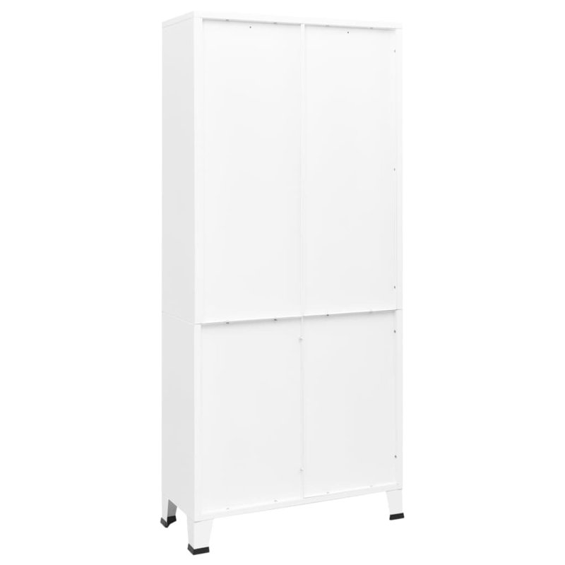 White Steel 3-Shelf Bookcase with Cabinet