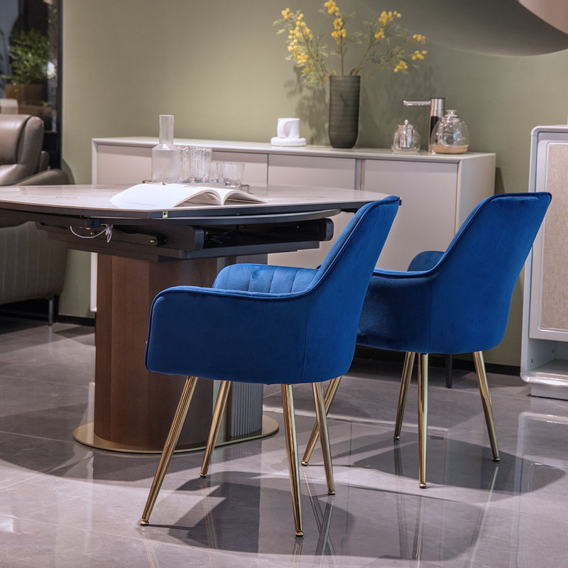 Ensemble de 2 chaises de salle à manger en velours, Bleu