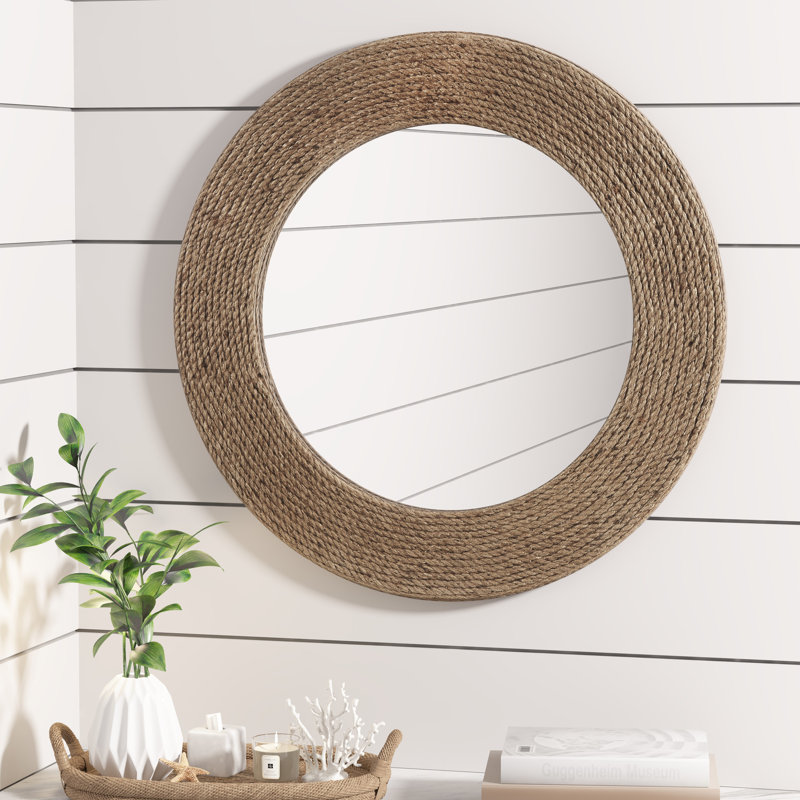 Coastal Charm Natural Jute Rope 26" Round Wall Mirror