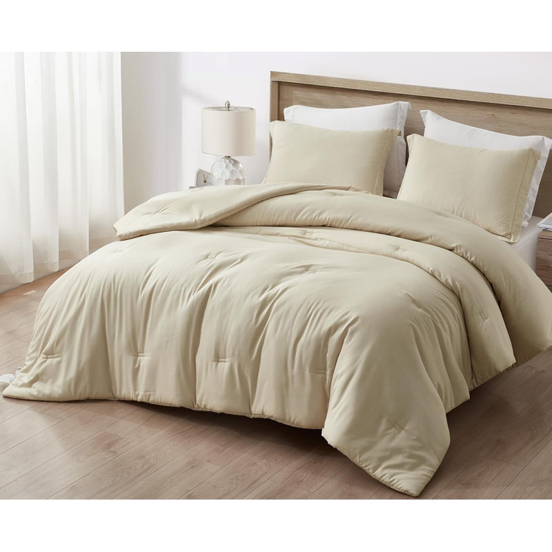 Cliff Lightweight Cooling Rayon Derived from Bamboo Blended Comforter Set, Sand, Oversized King Comforter +2 King Shams