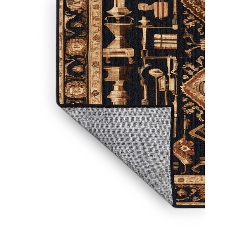 Machine Washable French Black Area Rug, Round 4'