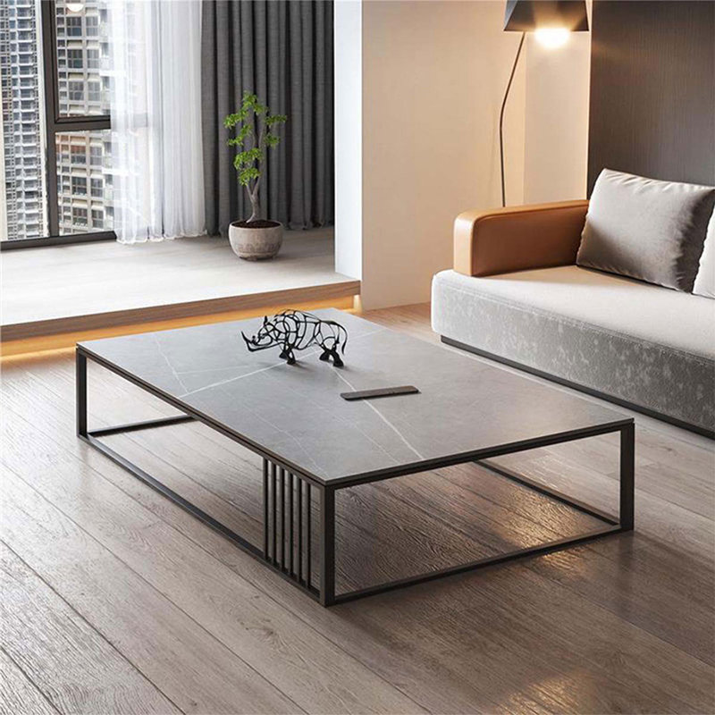 Table basse moderne en acier fritté gris Modern Drak, H 16,54 po x L 39,37 po x l 23,62 po