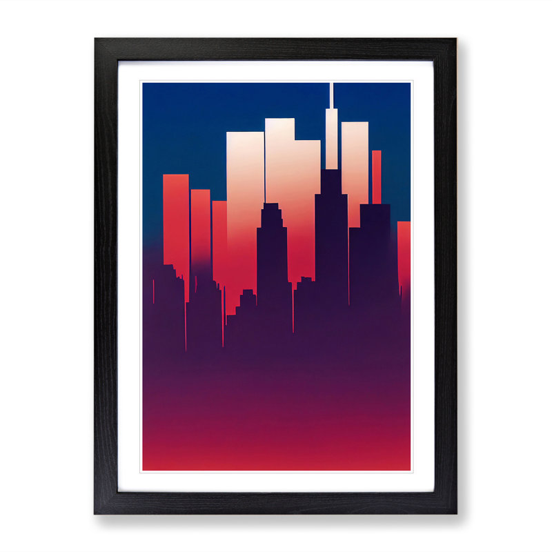 A Placid City Skyline - Print, Black Framed, 66cm H x 48cm W x 2cm D, White