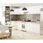The kitchen base cabinet is white