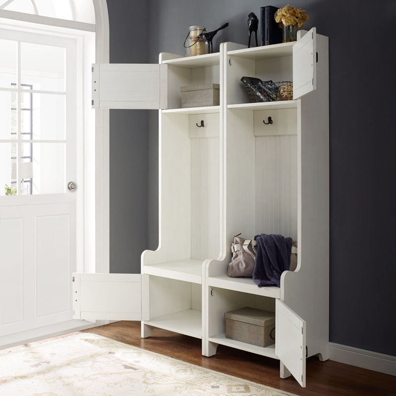Jones Street Hall Tree 44'' Wide with Shoe Storage, Distressed White