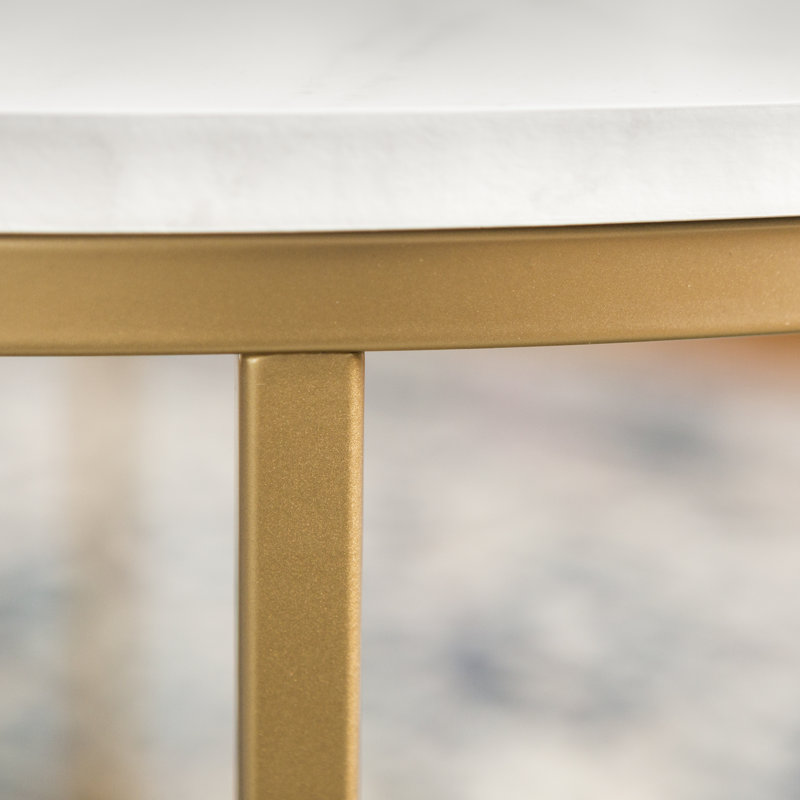 Table basse avec pieds croisés Wasser, Blanc, Doré