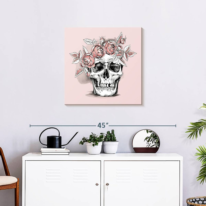 Crâne et fleur Kerner, H 24 po x l 24 po