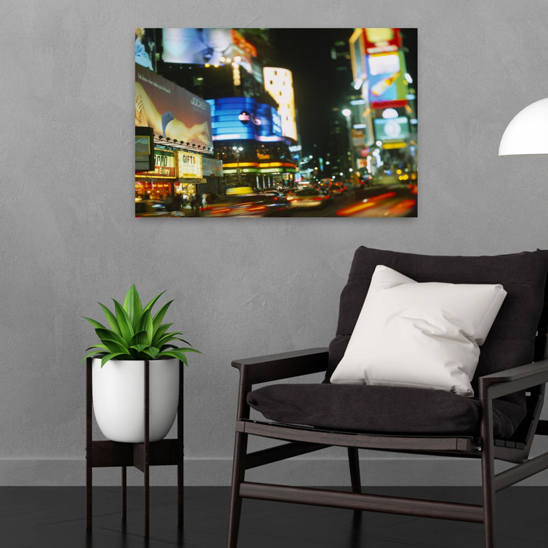 Buildings lit up at night in a city Times Square Manhattan New York City New York State USA 1 Piece Wrapped Canvas Wall Art