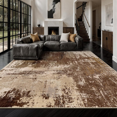 8x10 feet modern abstract, super soft anti slip low plush large carpet, bedroom, dining room, office, laundry room, kindergarten floor carpet brown