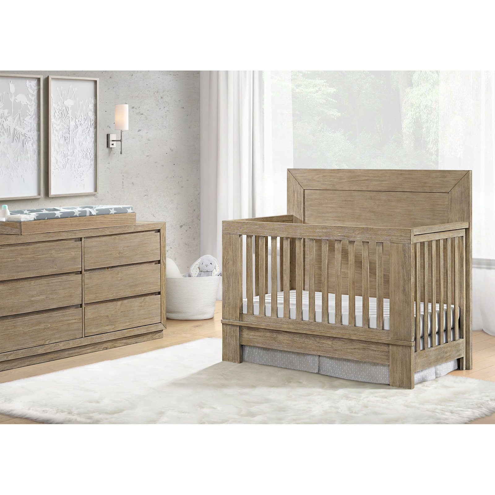 Albie 56" Wide Convertible Crib, Sandstone