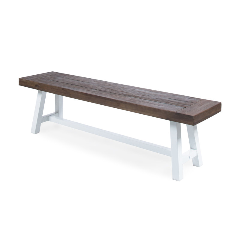 Eules 17.5" H x 63" W Solid Wood and Metal Outdoor Dining Bench, Dark Brown/White Rustic
