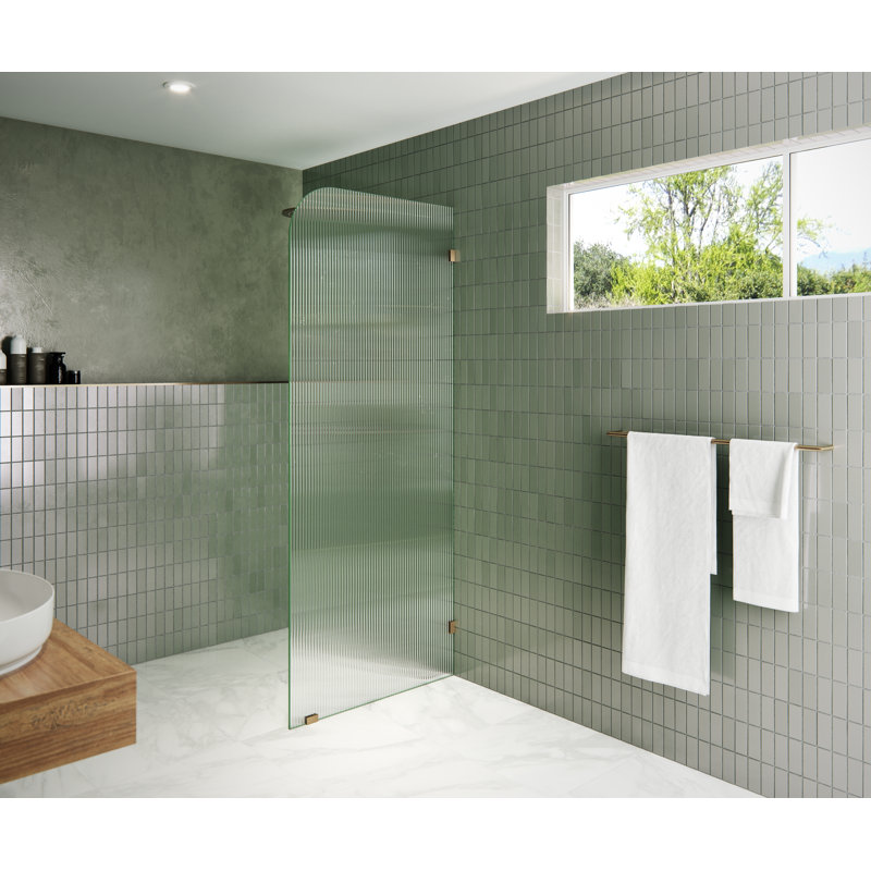 Aurora 30 in. x 78 in. Fully Frameless Fluted Radius Single Fixed Shower Panel, Brushed Bronze, Left Opening