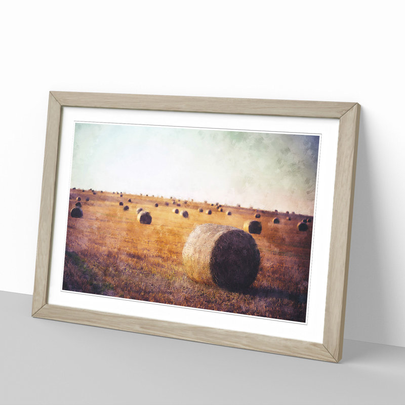 Hay Bales - Picture Frame Graphic Art, 36cm H x 48cm W x 2cm D, Oak Framed