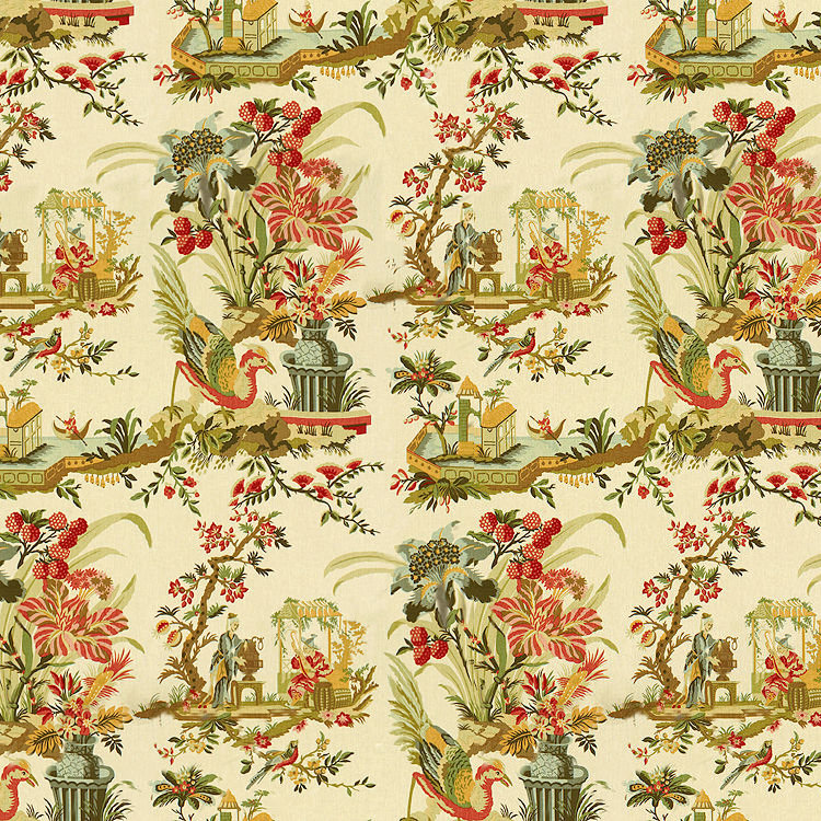 Le Lac 100% Linen Fabric, Teal/Melon/Cream