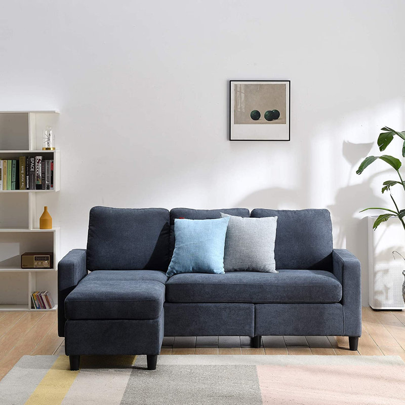 Billups 3 Seater Fabric Sofa & Chaise, Dark Grey