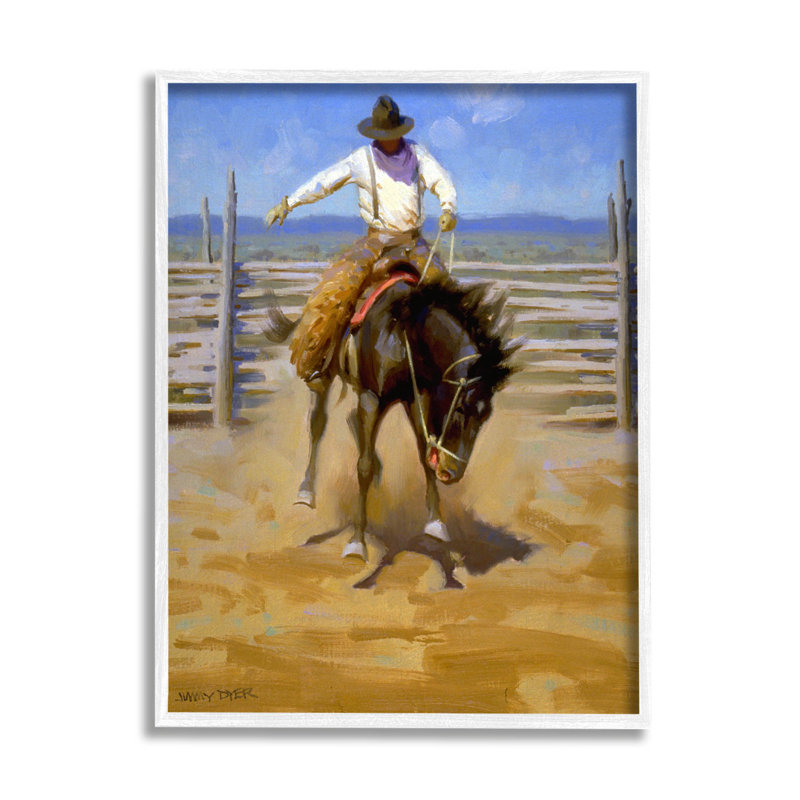 Équitation, art jodo par Jimmy Dyer, H 20 po x l 16 po x P 1,5 po, Giclée encadrée blanc bord de mer