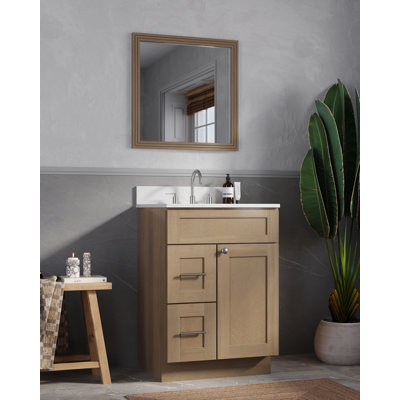 Meuble-lavabo simple 24 po en bois massif avec comptoir en quartz de Carrare