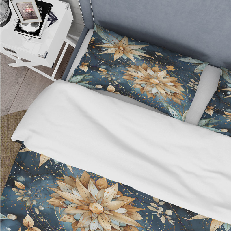 Cosmic Nomad Boho Pattern II Floral Duvet Cover, King Duvet Cover + 2 King Shams