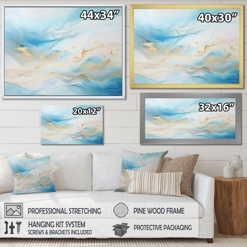 «Liquid Sky Charm Echoes I», reproduction sur toile, Cadre doré simple, H 24 po x l 32 po x P 1 po