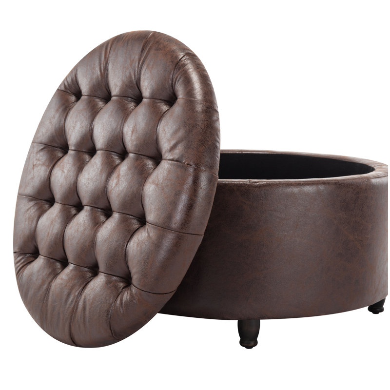 Sanni Faux Leather Ottoman, Dark Brown Faux Leather
