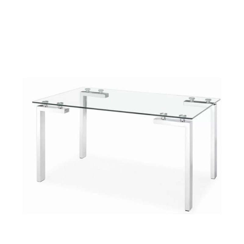 Glass Top Metal Base Dining Table, 60" L x 36" W, Chrome