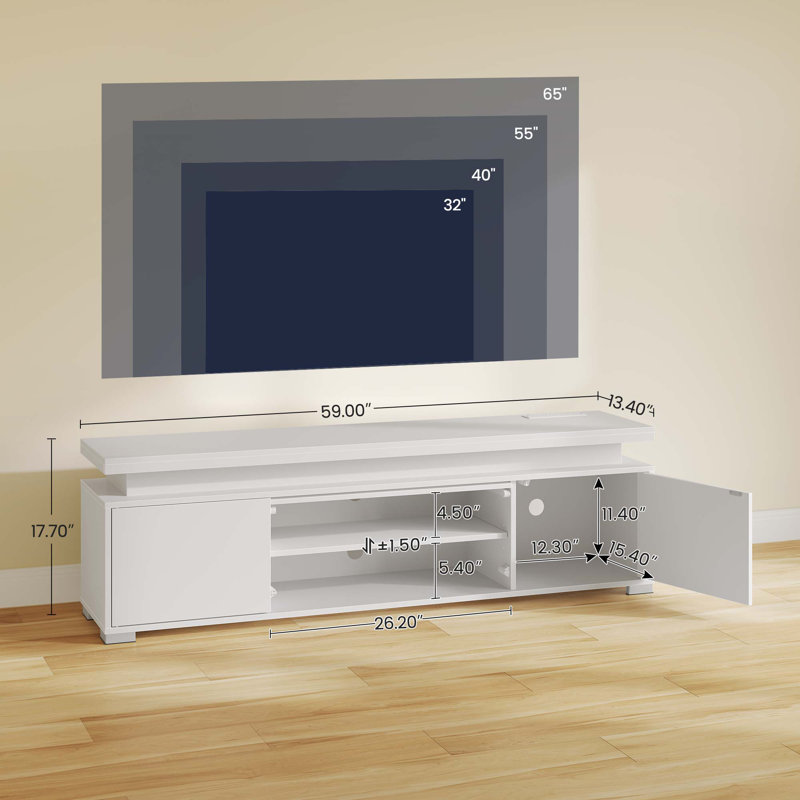 Meuble audio-vidéo pour téléviseur de 65 po ou moins, meuble télé moderne avec lumières DEL RVB, rangement et 4 prises de courant alternatif