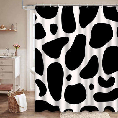 Rideau de douche imperméable à motif abstrait noir avec 12 crochets
