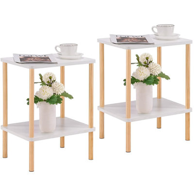 2 Tier Side Table Set Of 2, Narrow End Table With Storage Shelf, Bedside Table Nightstand For Small Spaces, Bedroom, Living Room, Entryway, Farmhouse, No-Tool Assembly