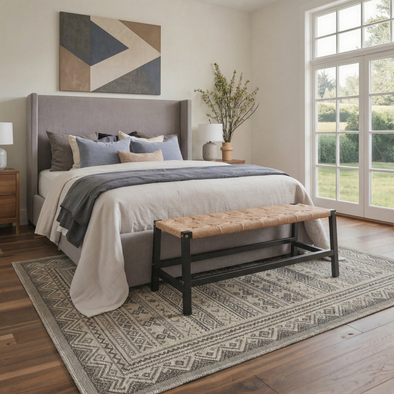Tribal Geometric Machine Washable Sand Beige Indoor Area Rug With Non-Slip Backing, Rectangle 8' x 10'