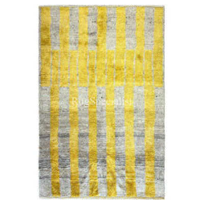 Handmade "Tulu" Rug in Yellow & Grey, 100% Wool, Custom Options Avl.