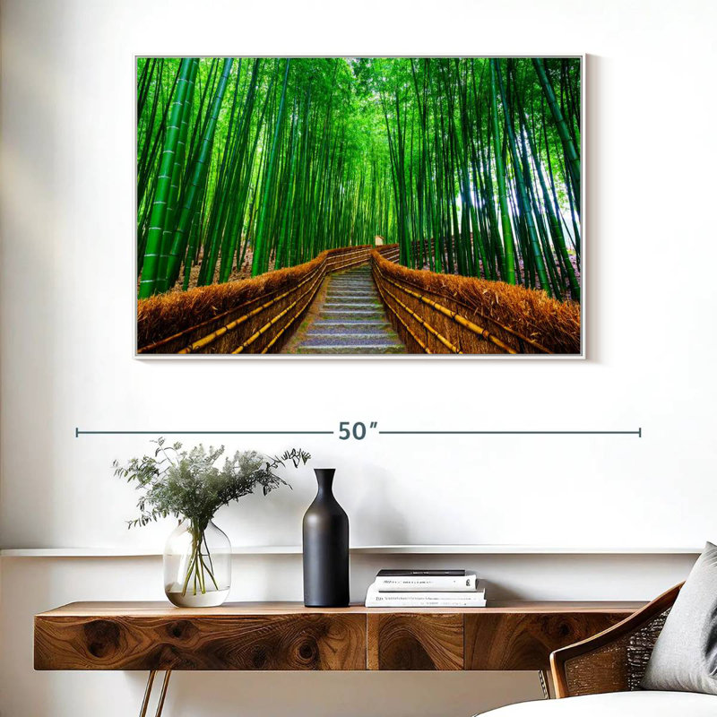 Bambou Arashiyama, Cadre flottant blanc, 40 po x 27 po