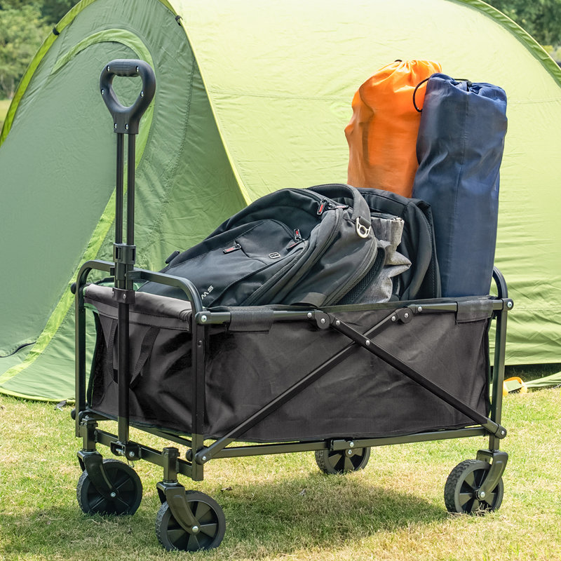 Collapsible Foldable Portable Utility Wagon Garden Cart With Wheels & Adjustable Handle, Black