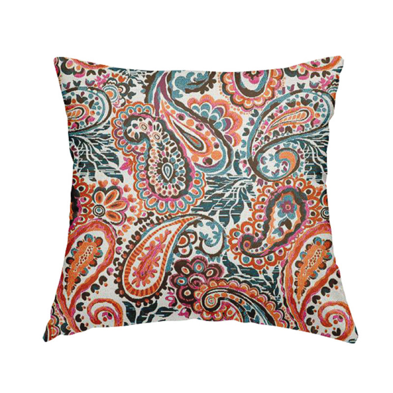 McGraw Paisley Square Cushion, 55cm H x 55cm W x 5cm D, Orange/Green