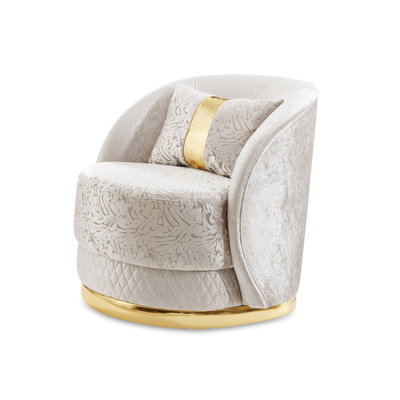 33.4" W Glam Swivel Chair, Beige/Gold