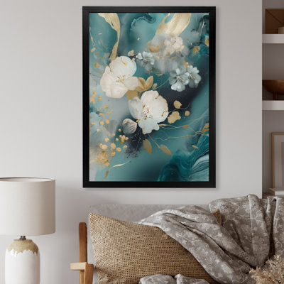 Motif de fleur de marbre doré bleu II - impression