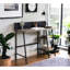 Bureau en chêne rustique avec pieds noirs, 2 tablettes pour le rangement et les besoins d'affichage, support pour téléphone intelligent, structure en bois composite-43464484