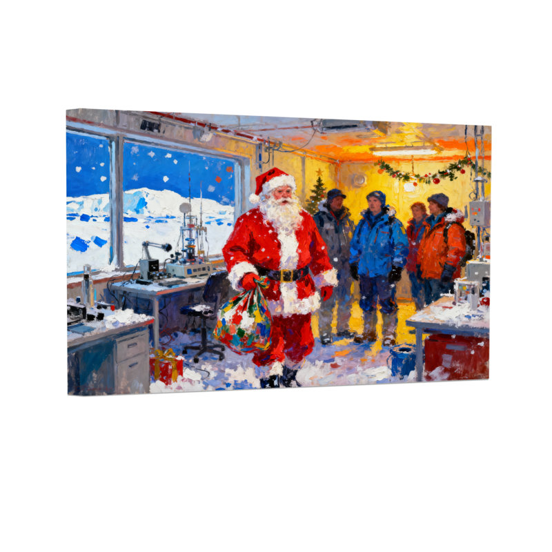 Christmas Santa Claus In Lab With Scientists, 20" H x 30" W