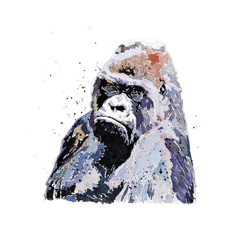 Grand garçon Gorilla par Edwatercolours-impression, Pas de tapis, H 18 po x l 18 po x 1,5 po, Toile tendue