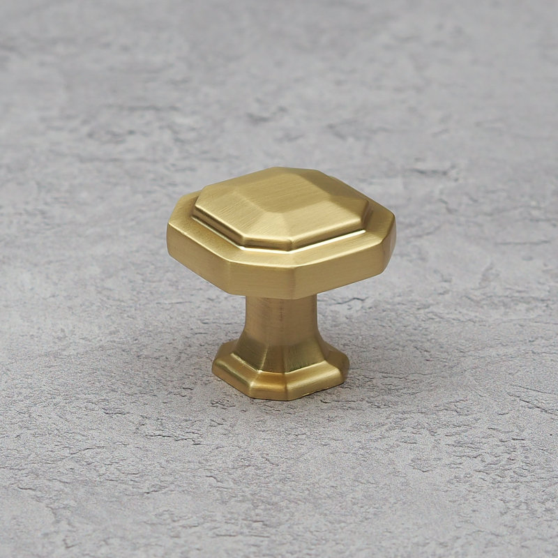 Satin Brass Octagon D-Bar Handles & Coordinating Knob, 30mm Knob