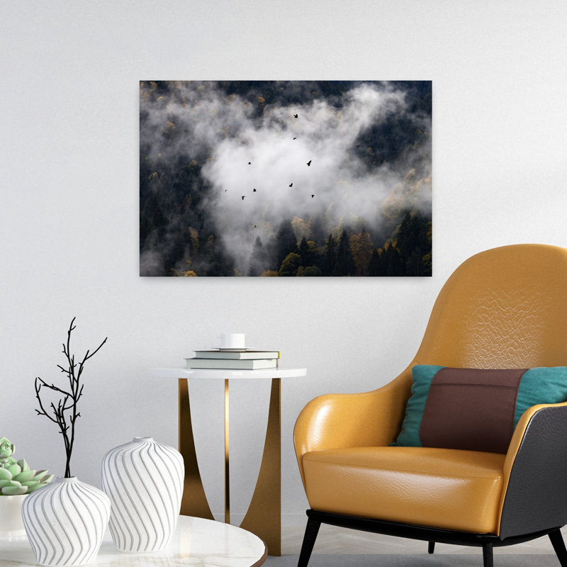 Art contemporain abstrait oiseau automne, H 16 po x l 24 po