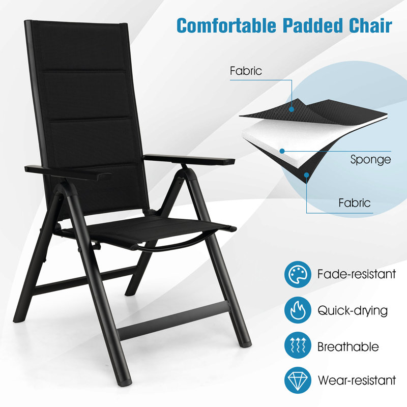 Ensemble de 2 chaises de patio pliantes pour l'extérieur avec siège rembourré
