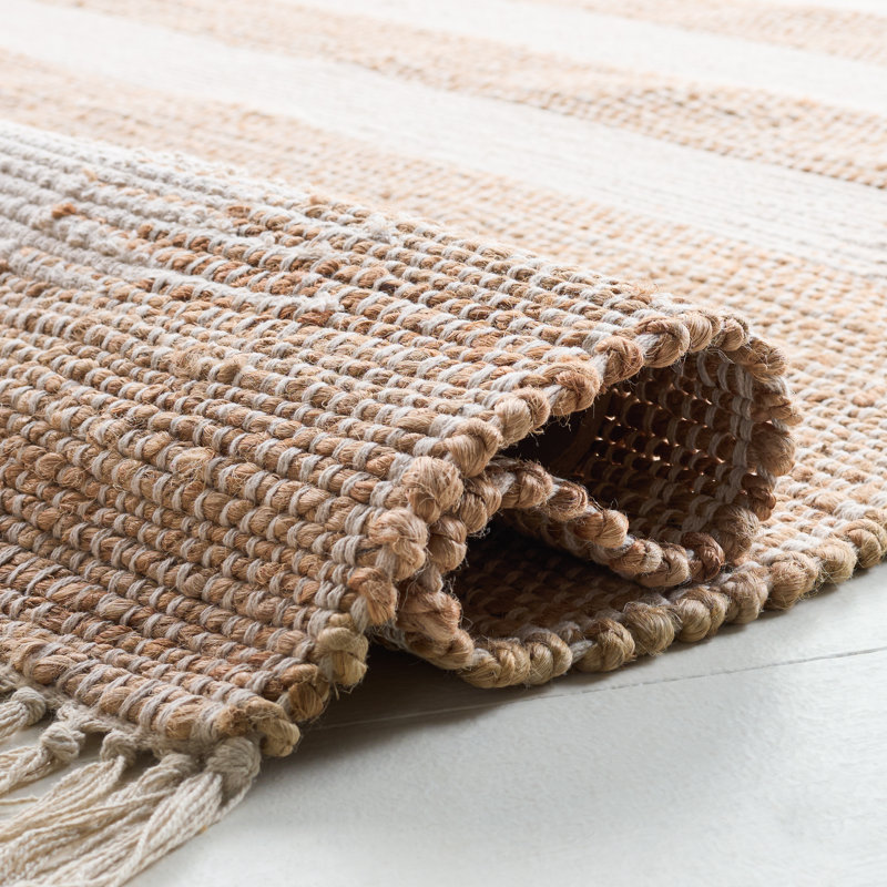 Natural Fiber 124 Hand Woven 70% Jute; 30% Cotton Abstract Rug, Rectangle 4' x 6'