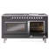 Cuisinière à double combustible ILVE Professional Plus II 60, 9 brûleurs scellés, plaque chauffante (graphite mat)-98168277-98168278