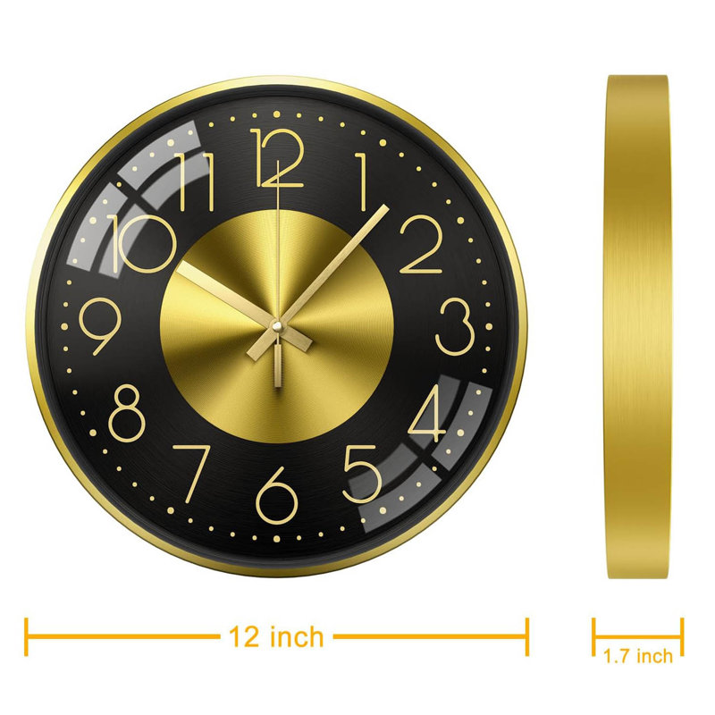 Aluminium Wall Clock, Black Gold Number