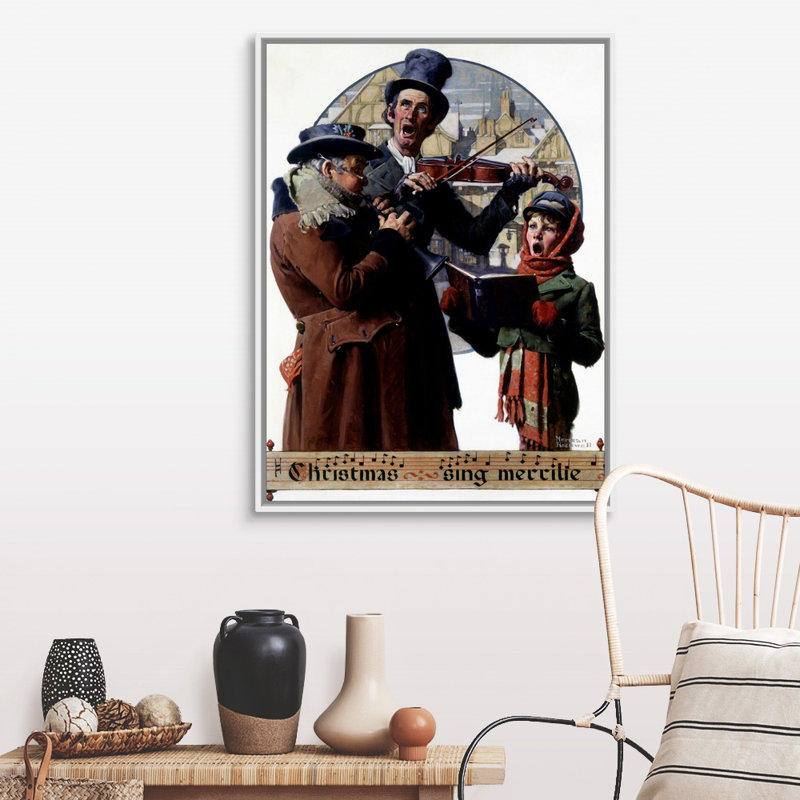Art mural en toile Christmas Trio, Cadre flottant blanc, H 42 po x l 32 po x P 1,75 po