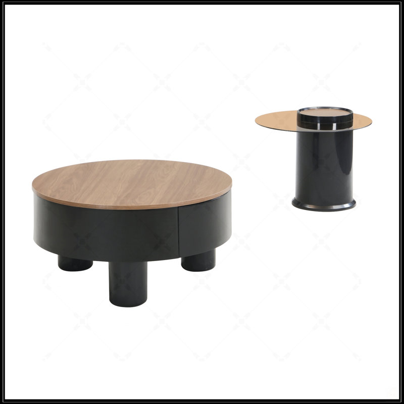 Ensemble de 2 tables basses rondes gigognes, Brun